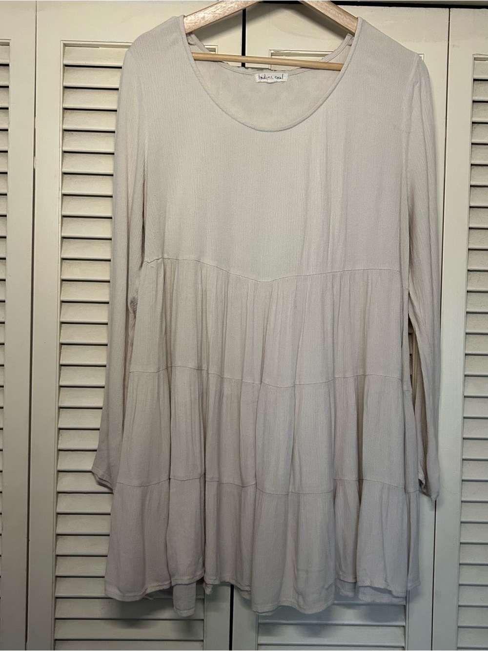Indigo Soul beige ruffle babydoll tunic dress / lace back large